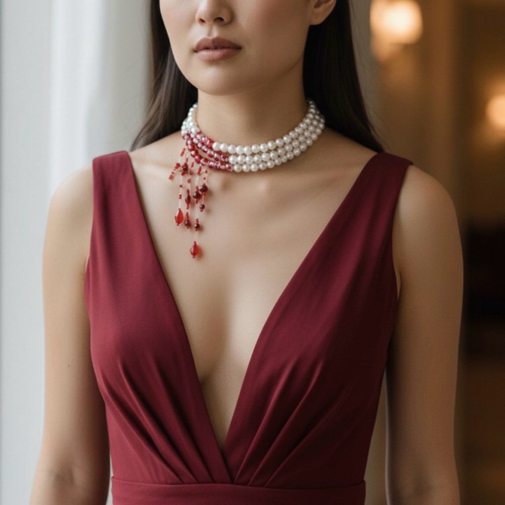 Vampire Bite Blood Pearl Choker Necklace Evening Gothic Jewelry